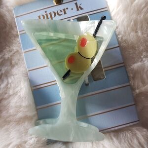 Piper Martini Glass Hair Claw - Light Green and Olive.